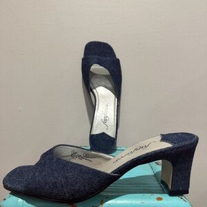 Vintage Fanfares Denim Block Heel Slip-On Mules Sandals Size 8